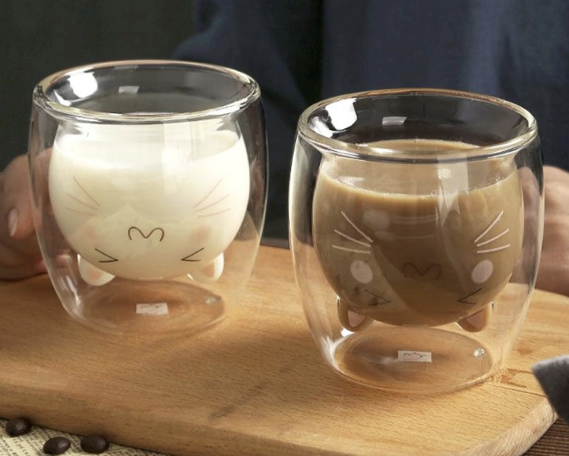 Vaso Doble Vidrio en Forma de Gatito Pink