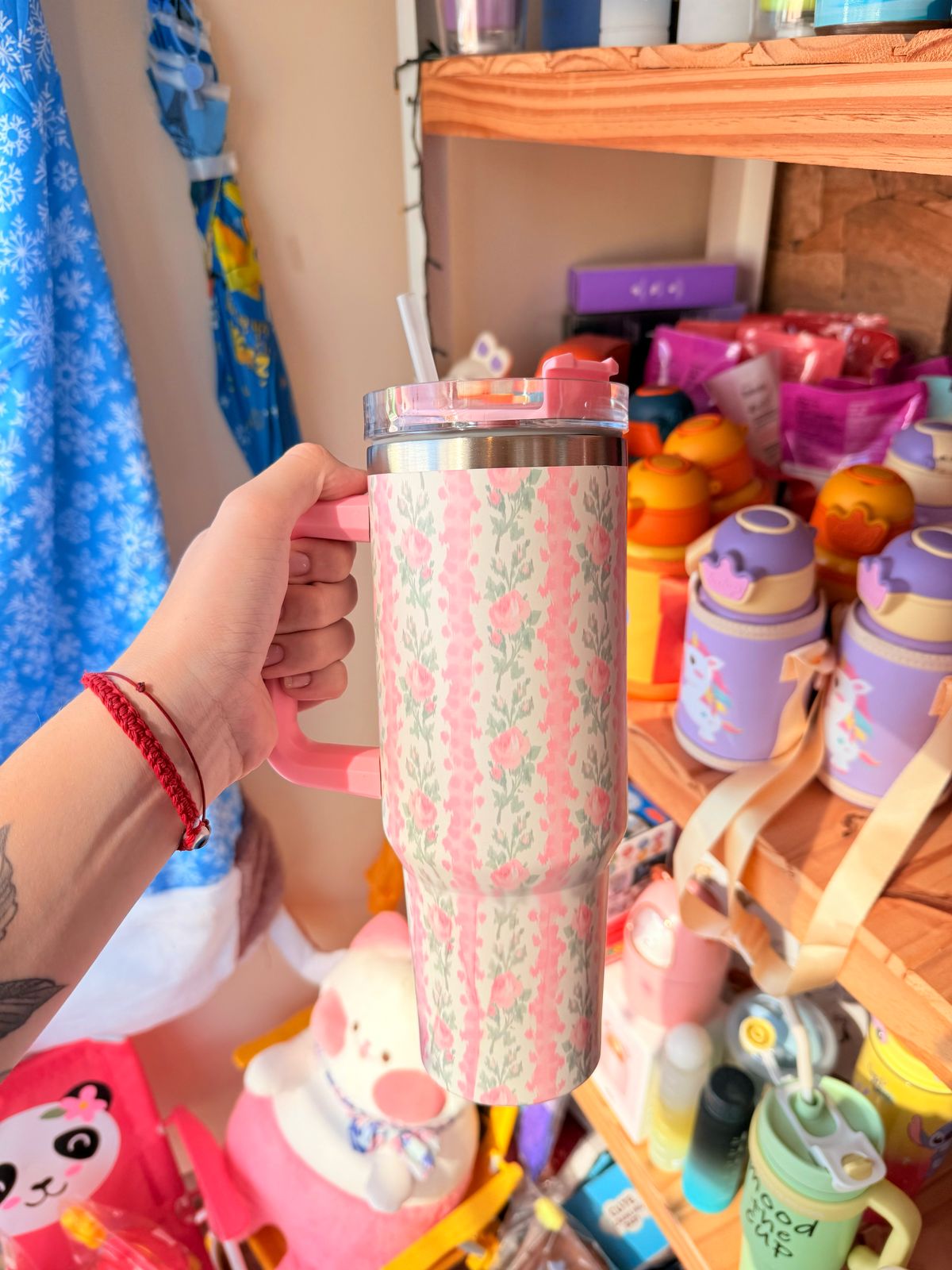 Termo 1200ml rosa con flores lineales